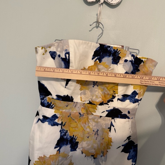 J. Crew Dress Strapless  Floral  White and Blue Cotton Dress with Pockets   4 - Picture 5 of 13